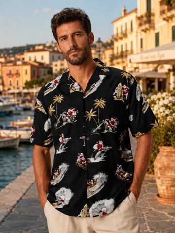 Pacific Legend Regular fit Button Up Shirt 'Christmas Turtles' in Black