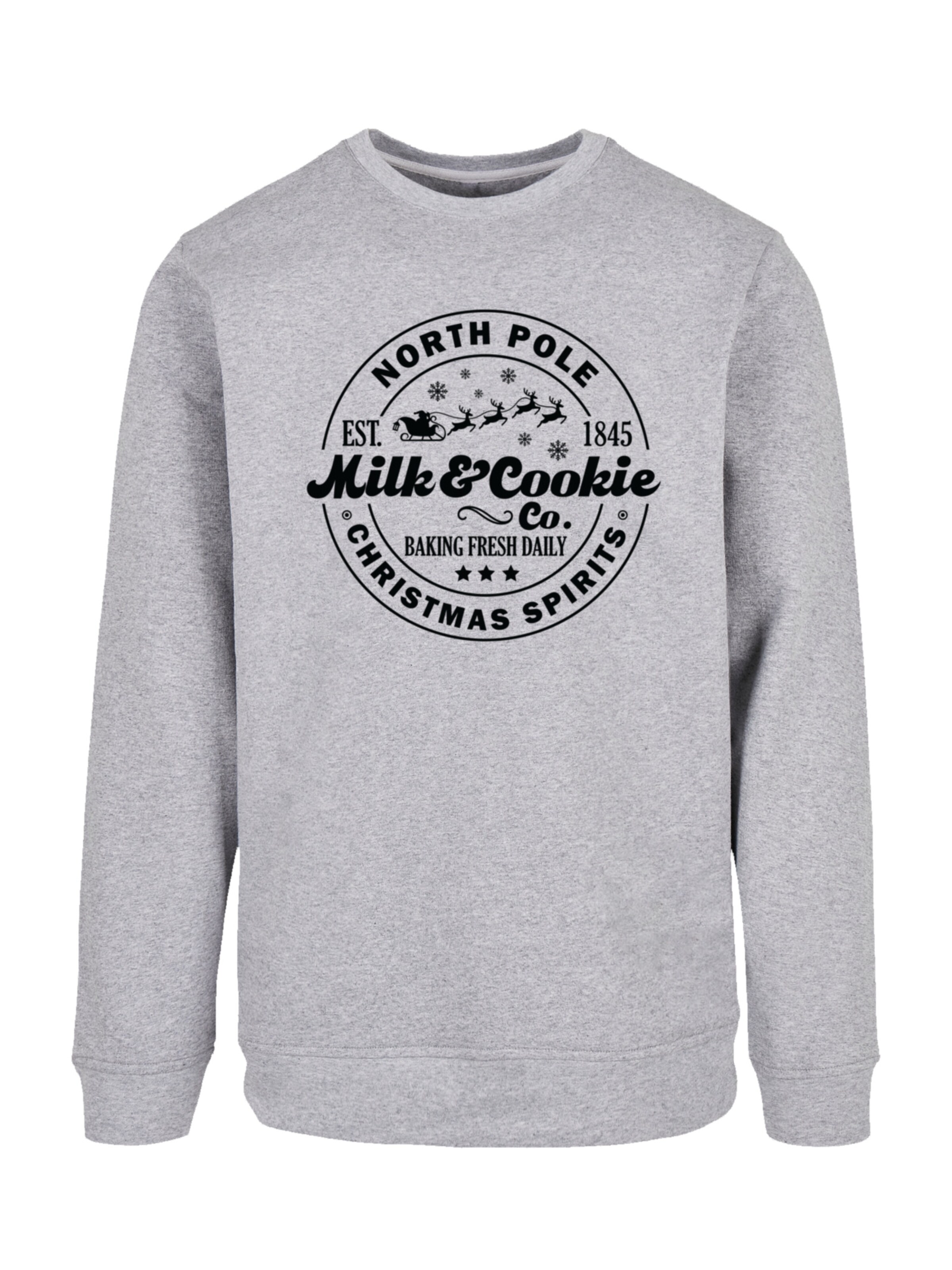 F4NT4STIC Sweatshirt 'Milk and Cookie Bakery Retro Christmas Sign' in Grijs: voorkant