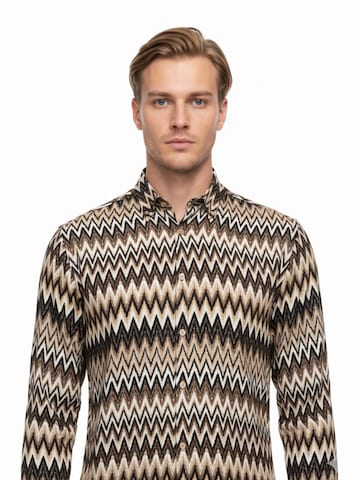 Radwa Regular fit Button Up Shirt 'Men's Viscose multicolor pattern shirt' in Brown