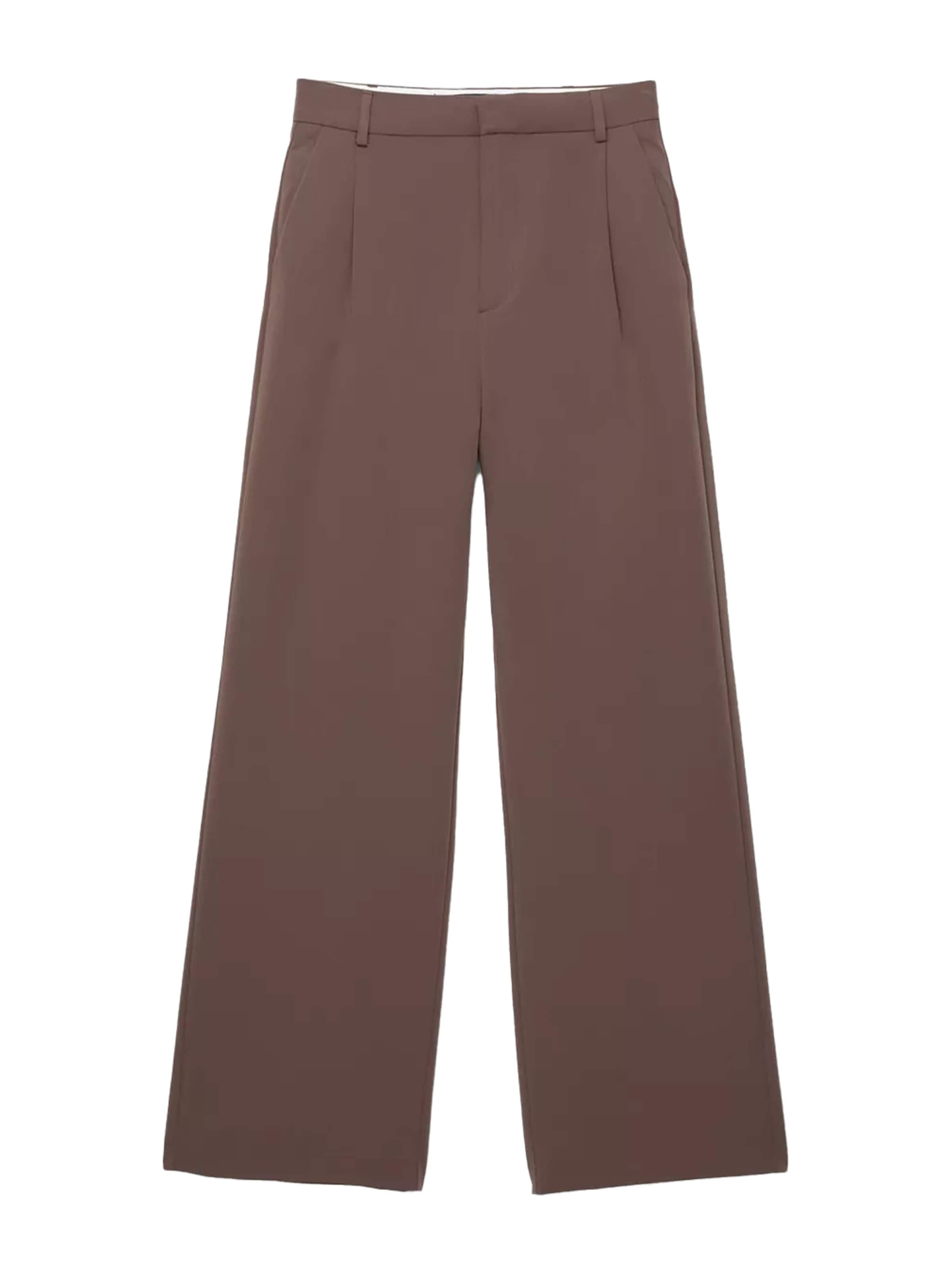 Pull&Bear Wide leg Pleat-front trousers in Brown: front