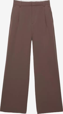 Pull&Bear Wide Leg Bukser med lægfolder i brun: forside