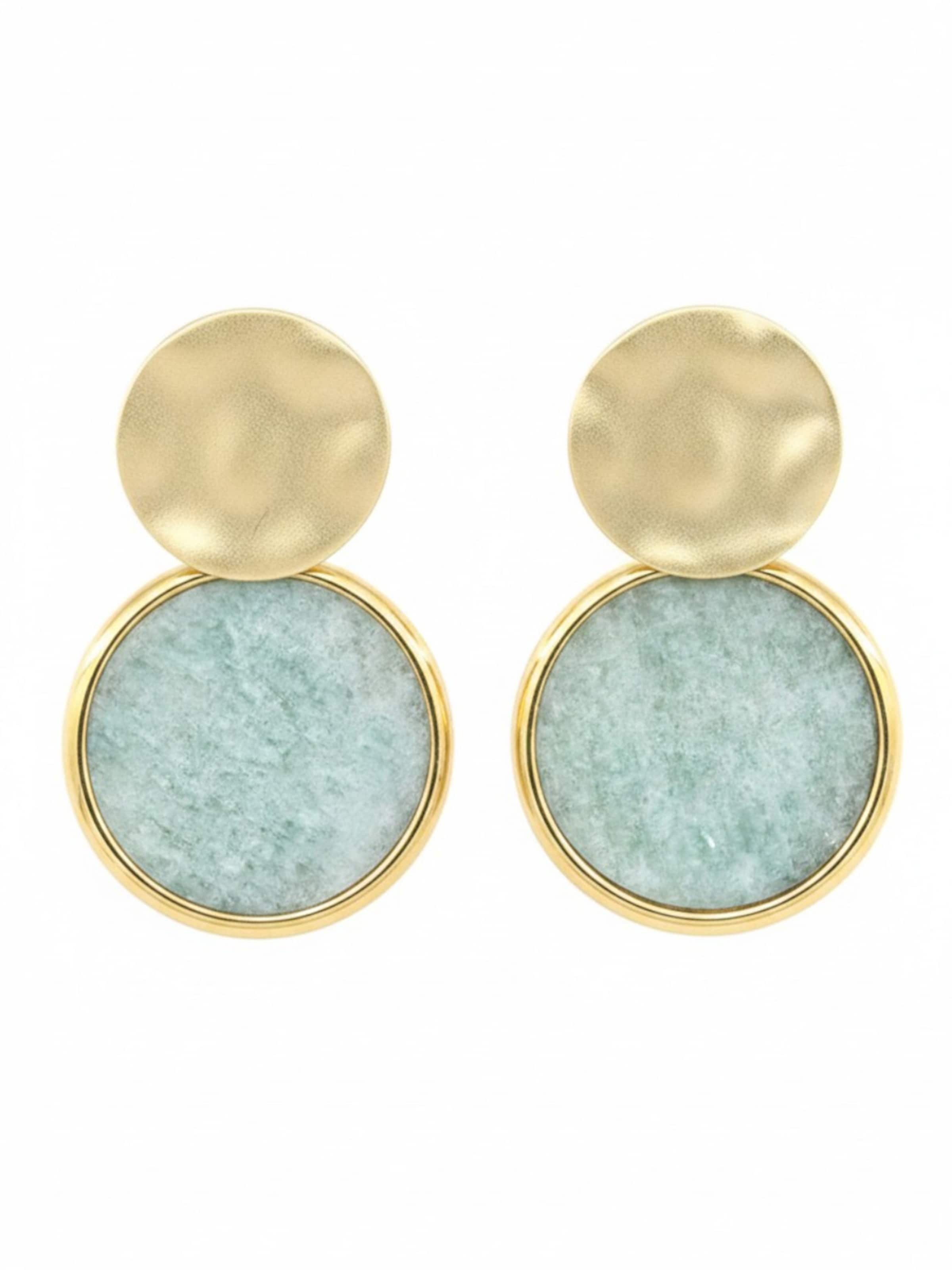 Sergio Engel Earrings 'Beach Ohrring 03 Vergoldeter Plättchenohrring mit Natursteinanhänger' in Green: front