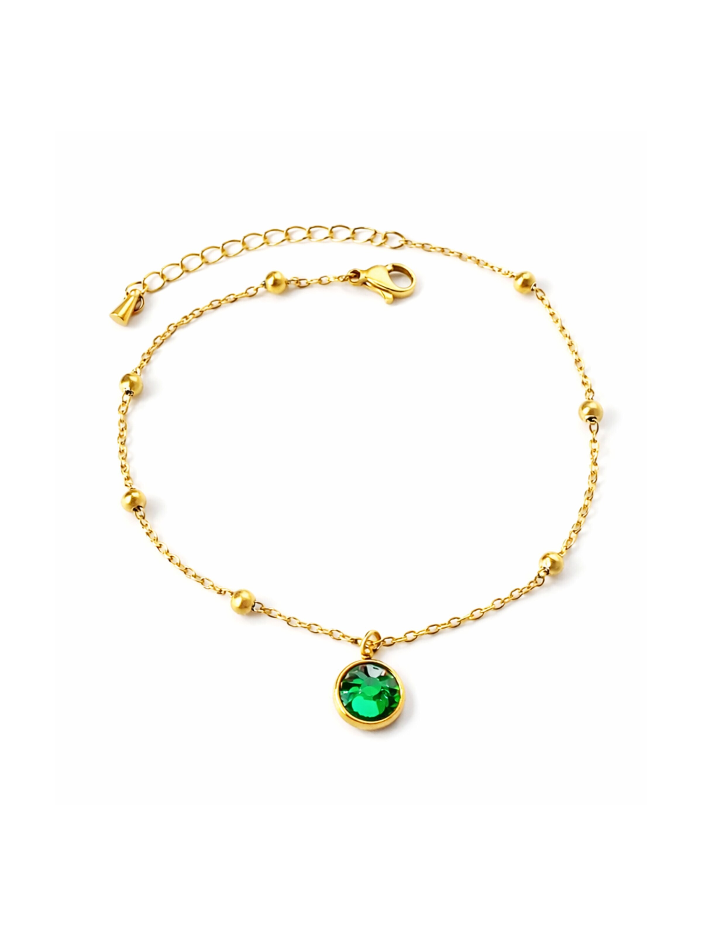 Pure Schmuck Fußschmuck 'Green Crystal Fußkette'‌‌‌‌‌‌‌‌ in Gold: Vorderseite