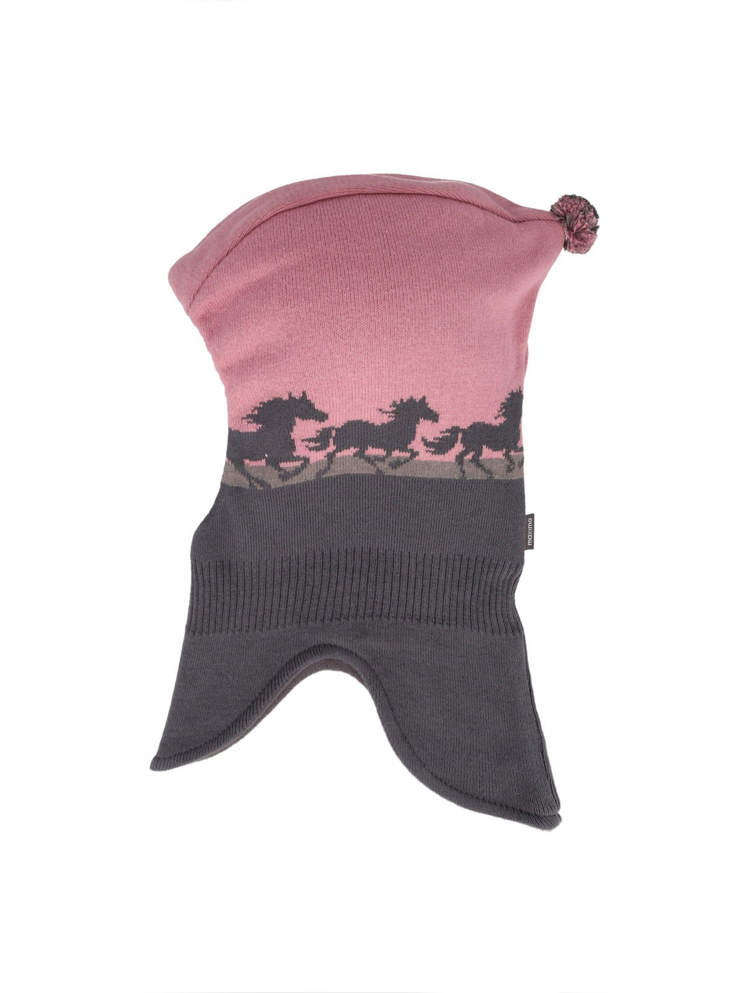MAXIMO Beanie 'MINI GIRL-Schlupfmütze, Pferde Futter, Pompon' in Grey: front