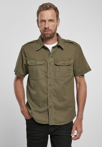 Brandit Comfort fit Button Up Shirt in Green: front