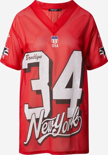 Nasty Gal Oversize t-shirt '34 New York Airtex' i röd / svart / vit, Produktvy
