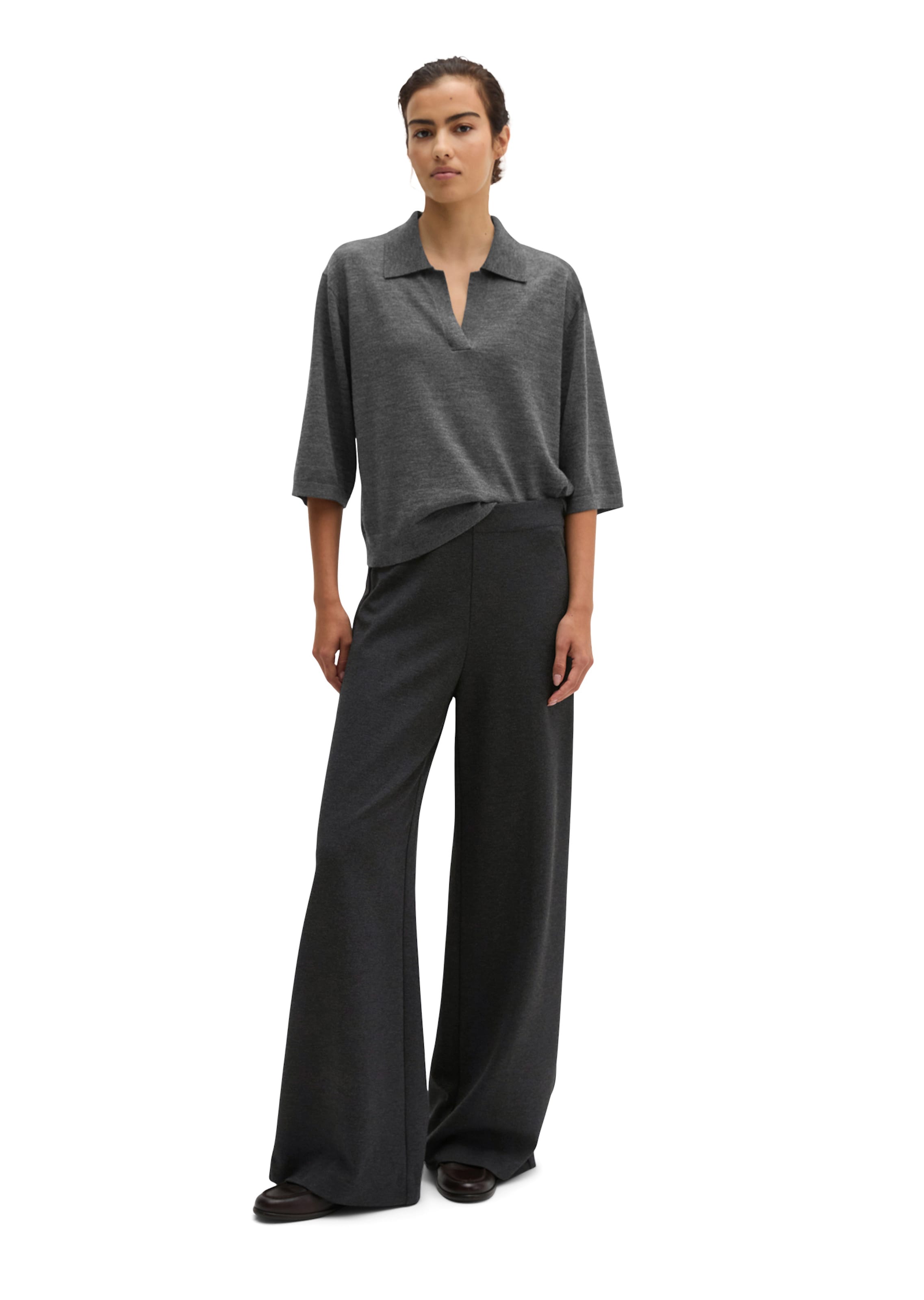 Marc O'Polo Wide leg Broek 'Model Margo' in Grijs: voorkant
