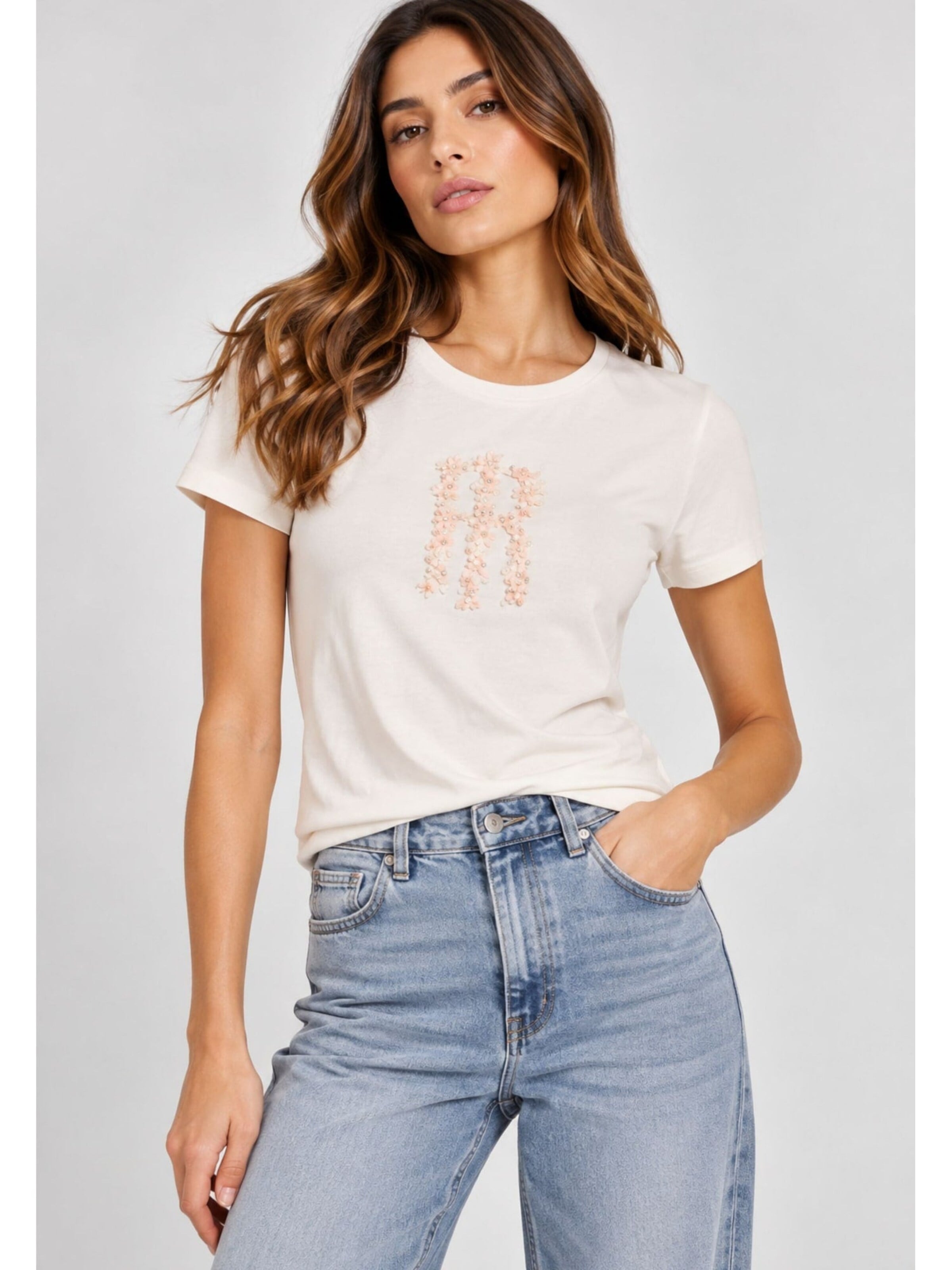 Fracomina T-shirt 'Embellished logo T-shirt' i beige