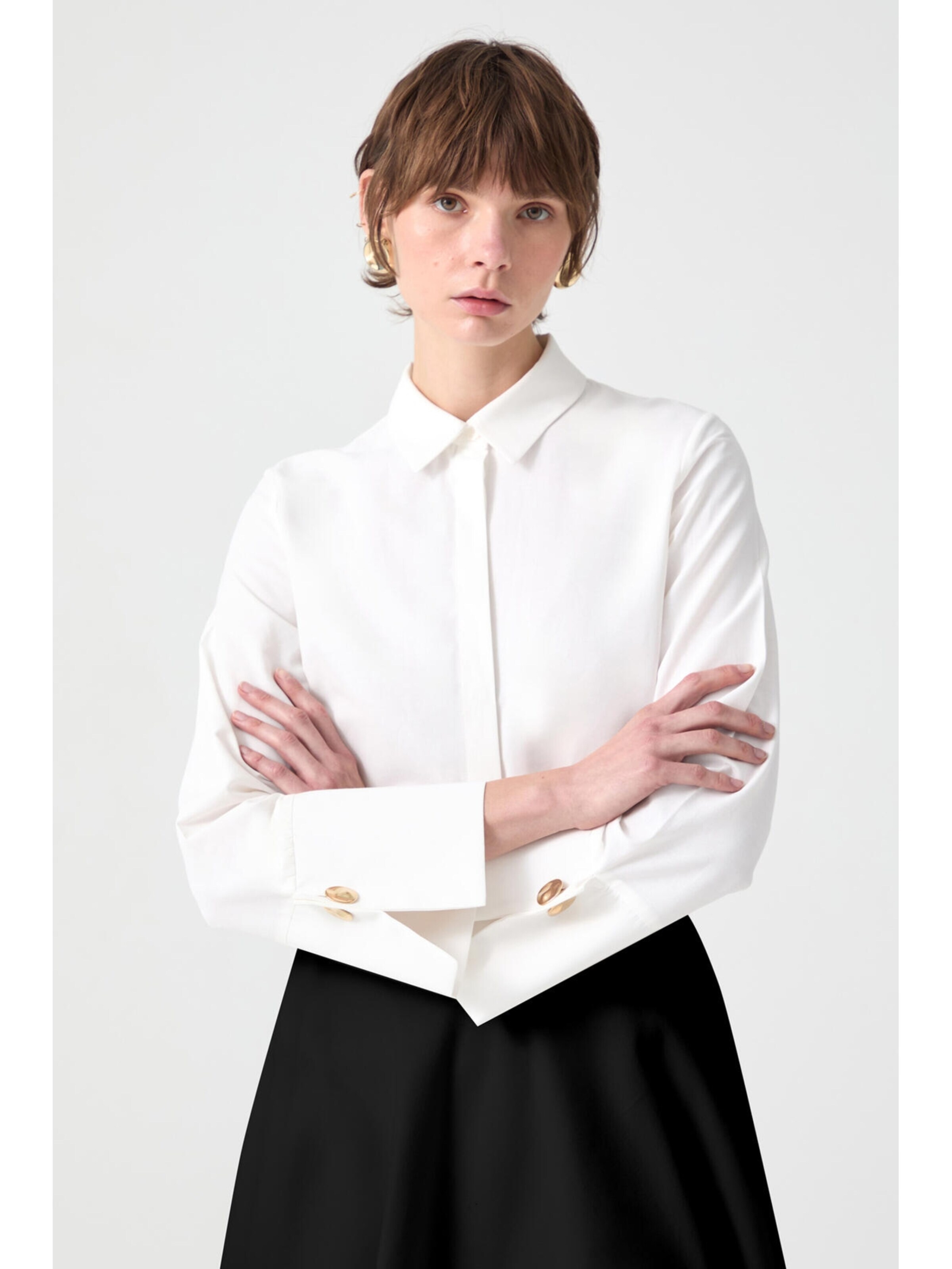 Touché Privé Blusenbody 'Wide Cuff Shirt Body'‌‌‌‌‌ in Beige: Vorderseite