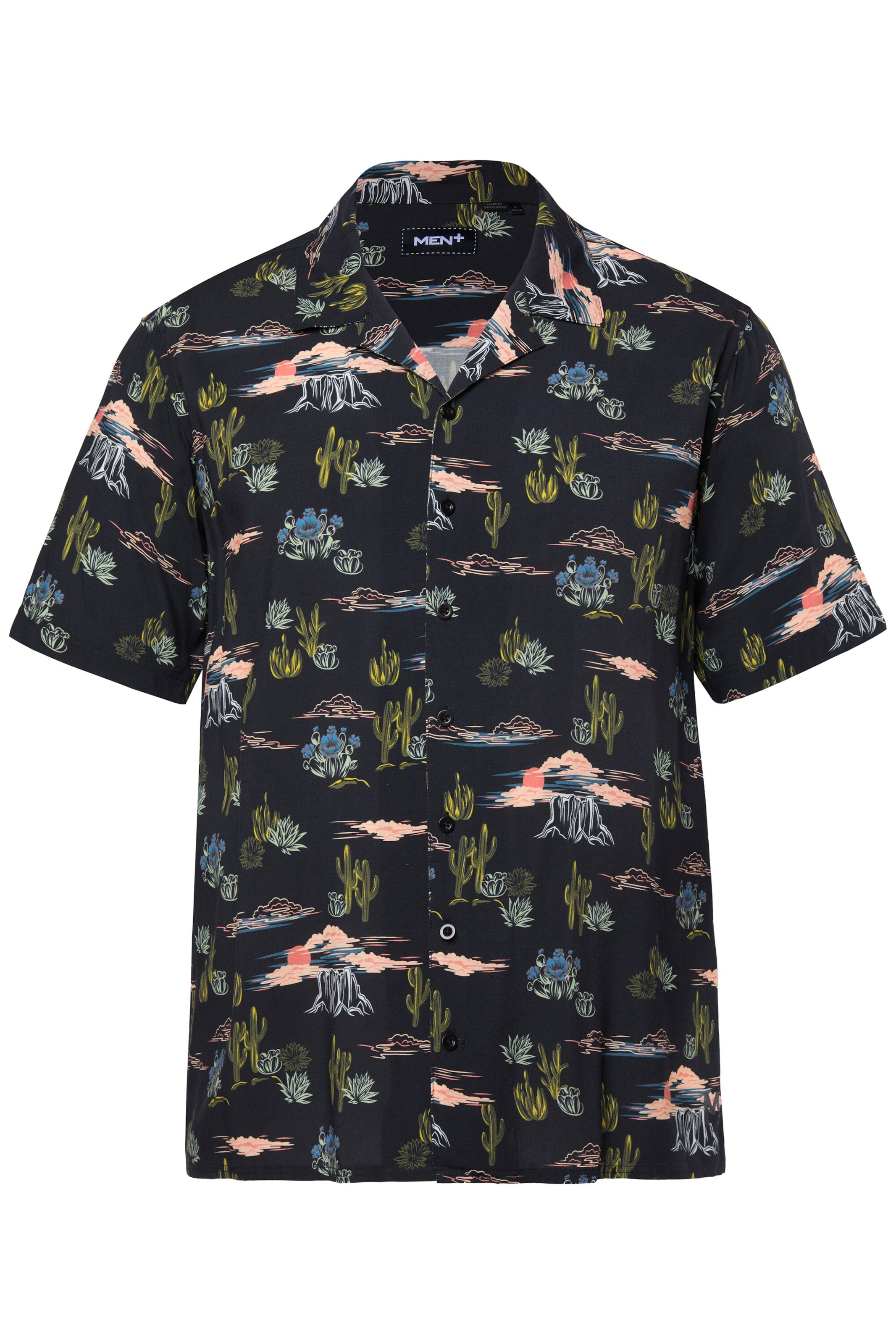 Men Plus Regular fit Button Up Shirt in Black: front