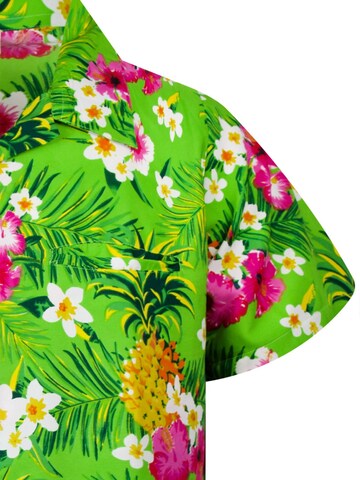 King Kameha Regular fit Button Up Shirt 'Pineapple Flowers' in Green