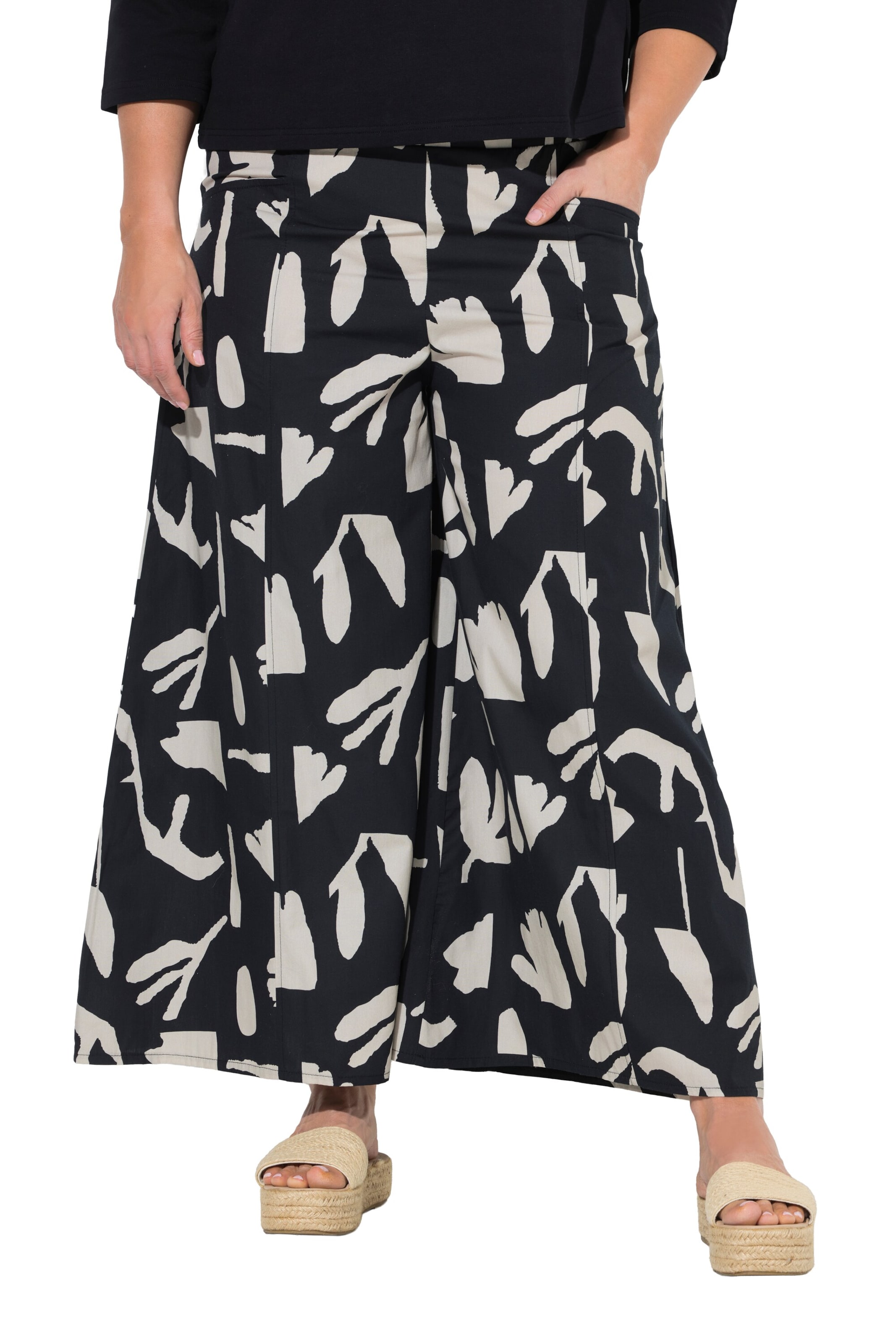 Ulla Popken Wide leg Broek in Zwart: voorkant