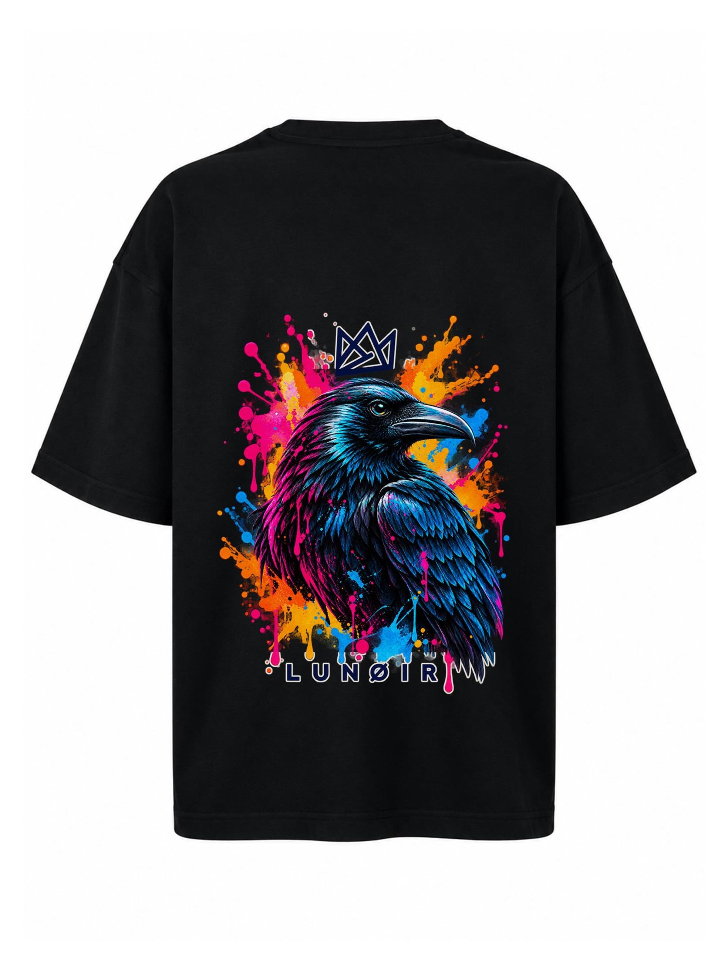 LUNØIR Studio Póló 'Tropical Riot – Neon Raven' - fekete: elől
