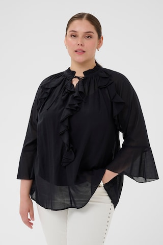 KAFFE CURVE Blouse 'KCflori' in Zwart: voorkant