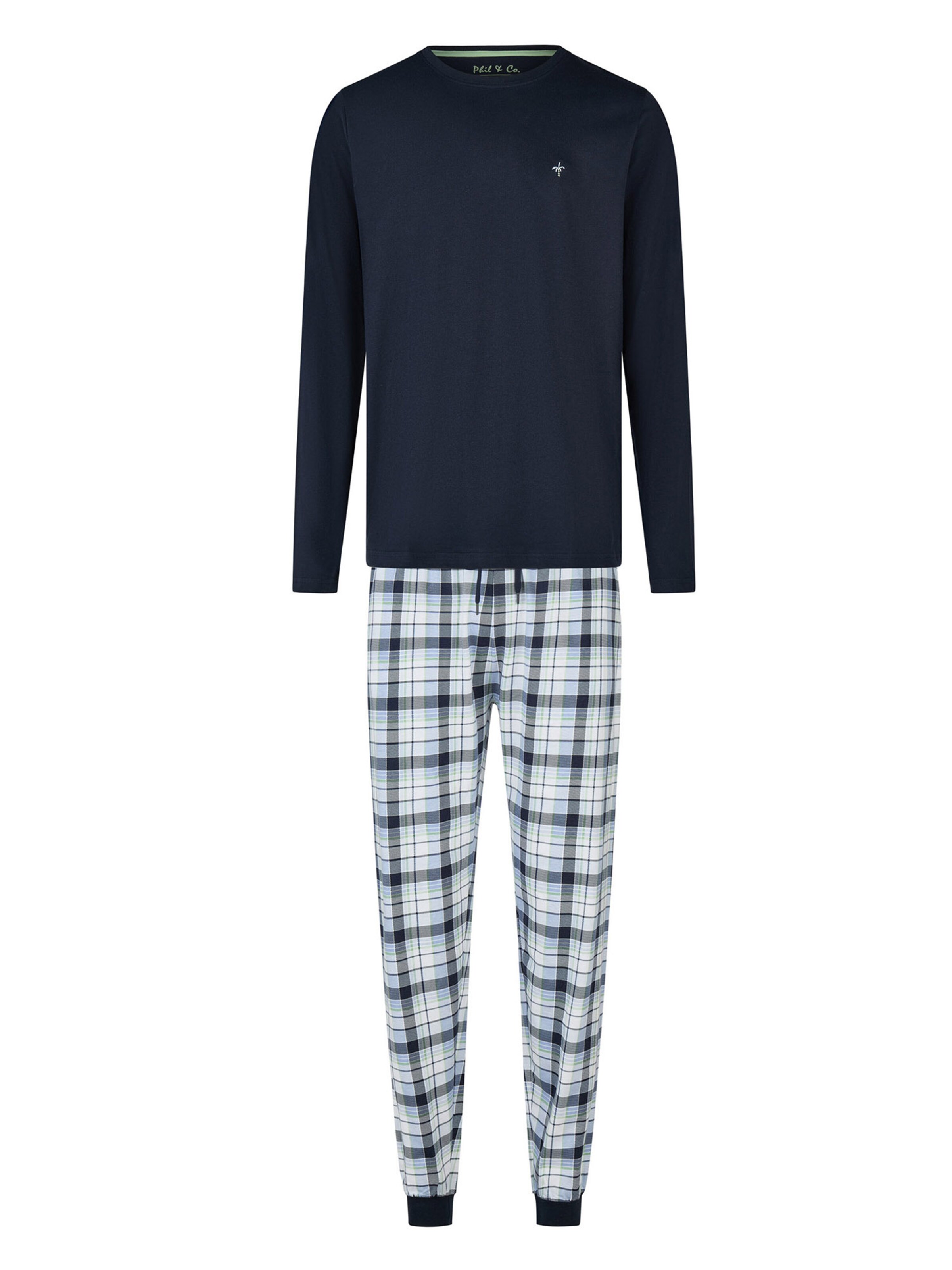 Phil & Co. Berlin Pajamas long ' Classics ' in Dark blue / Off white, Item view