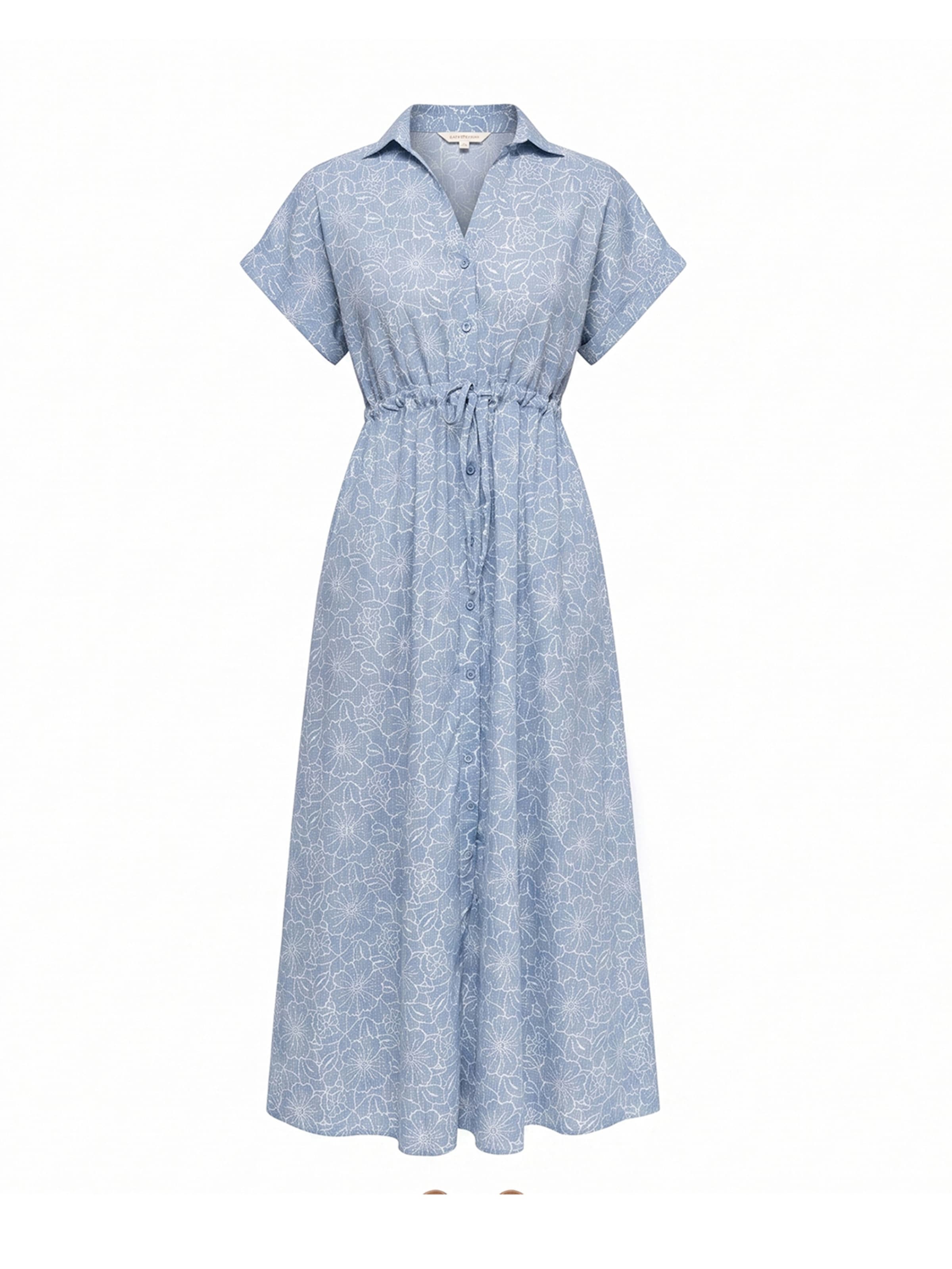 Robe-chemise 'vestido midi camisero bordado de manga corta con cintura fruncida' Tantra en bleu : devant