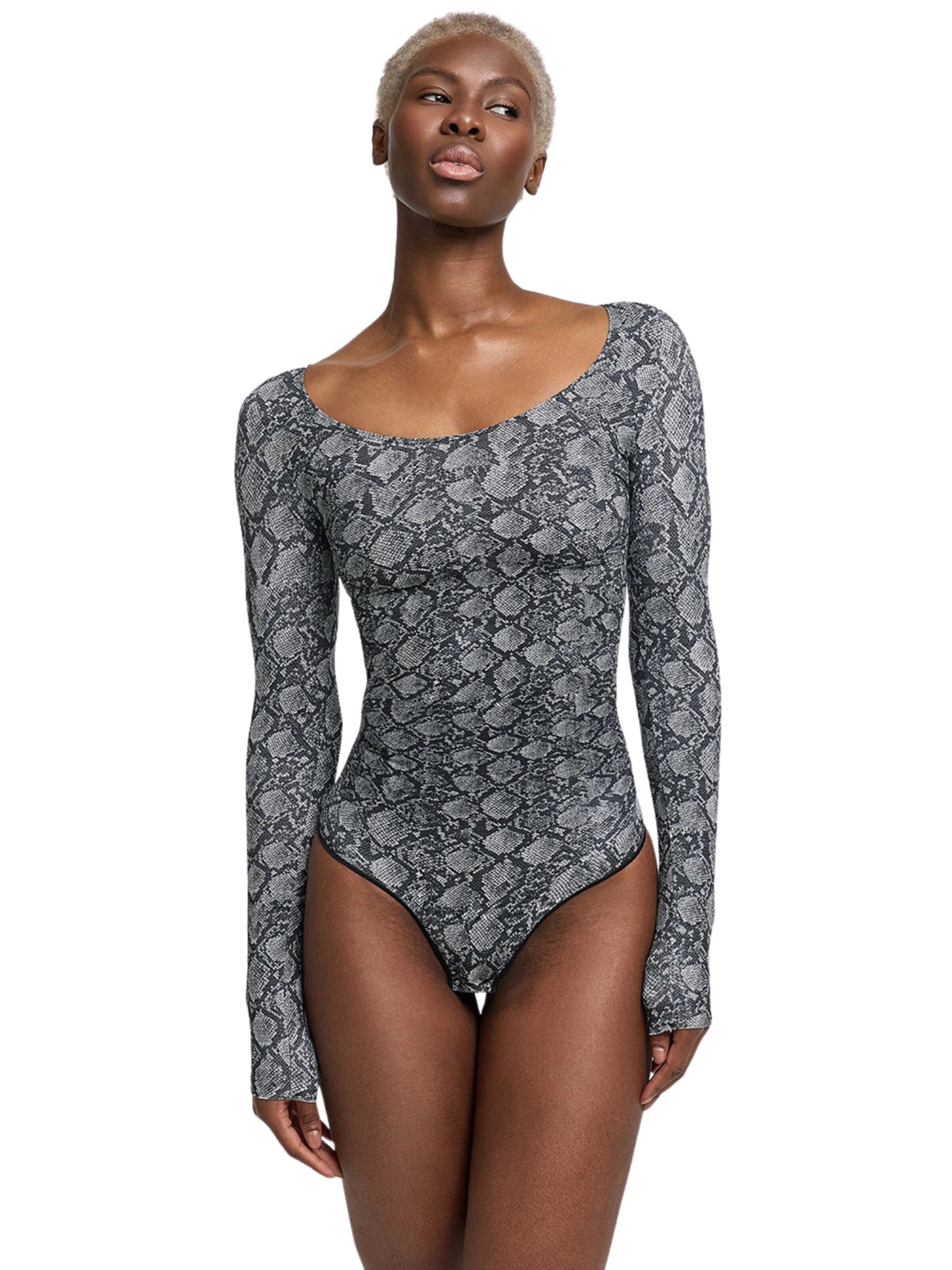 cfab (formerly creamy fabrics) Shapingbody 'Bodysuit Sculpting Shapewear Longsleeve mit Slip' i grå: framsida