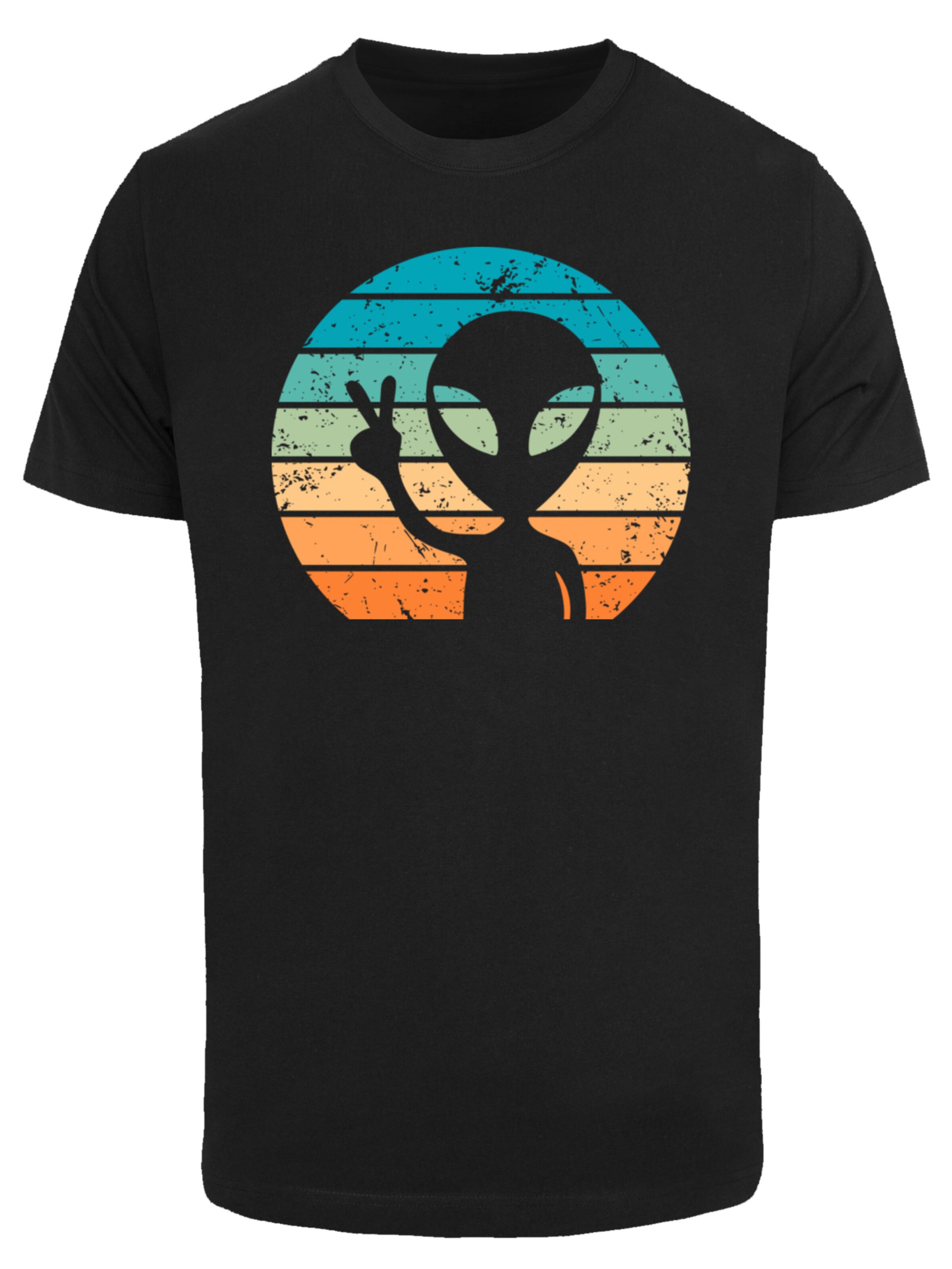 T-Shirt 'Alien Piece Sonnenuntergang' F4NT4STIC en noir : devant
