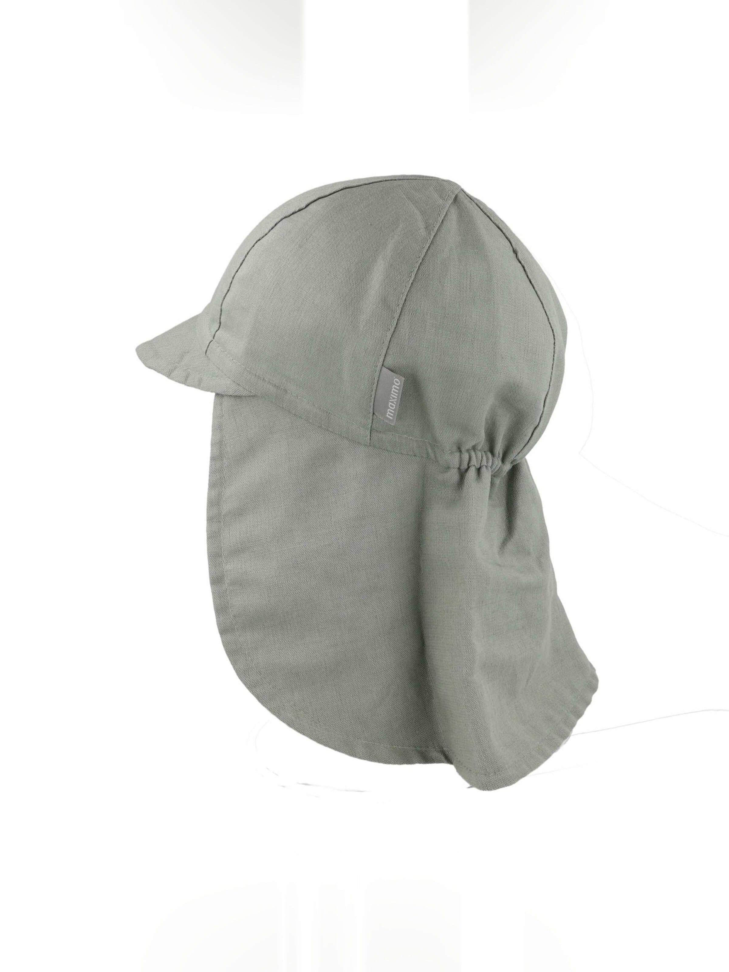 MAXIMO Beanie 'GOTS MINI-Nackenschutzmütze uni, Leinenoptik, Bindeband, Futter' in Green