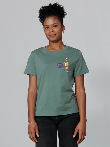 Maglietta ' Funny Cat ' di Watapparel in verde: frontale