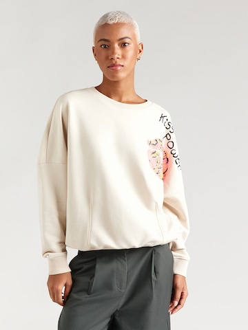 Sweat-shirt 'Kiss Power' miss goodlife en beige : devant