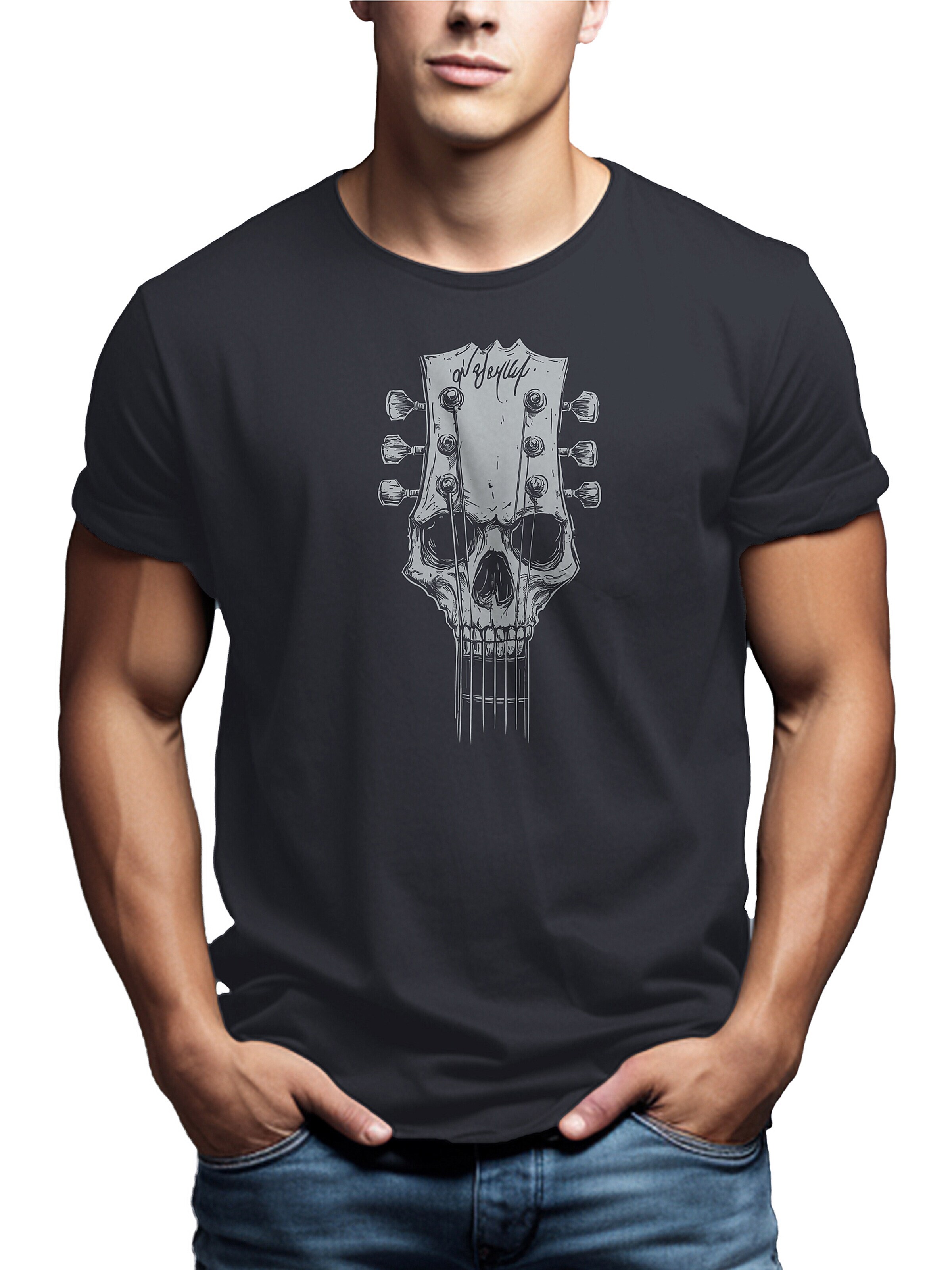 MAKAYA Shirt 'Gitarrenkopf' in Grey