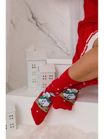 Sokisahtel Sokken 'NATALE Christmas socks with bunnies' in Rood: voorkant