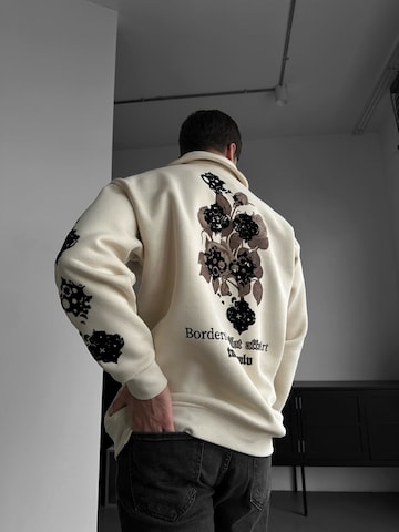 Kleidermafia - Sudadera 'Oversize Half-Zip Graphic Sweatshirt - Beige' en beige