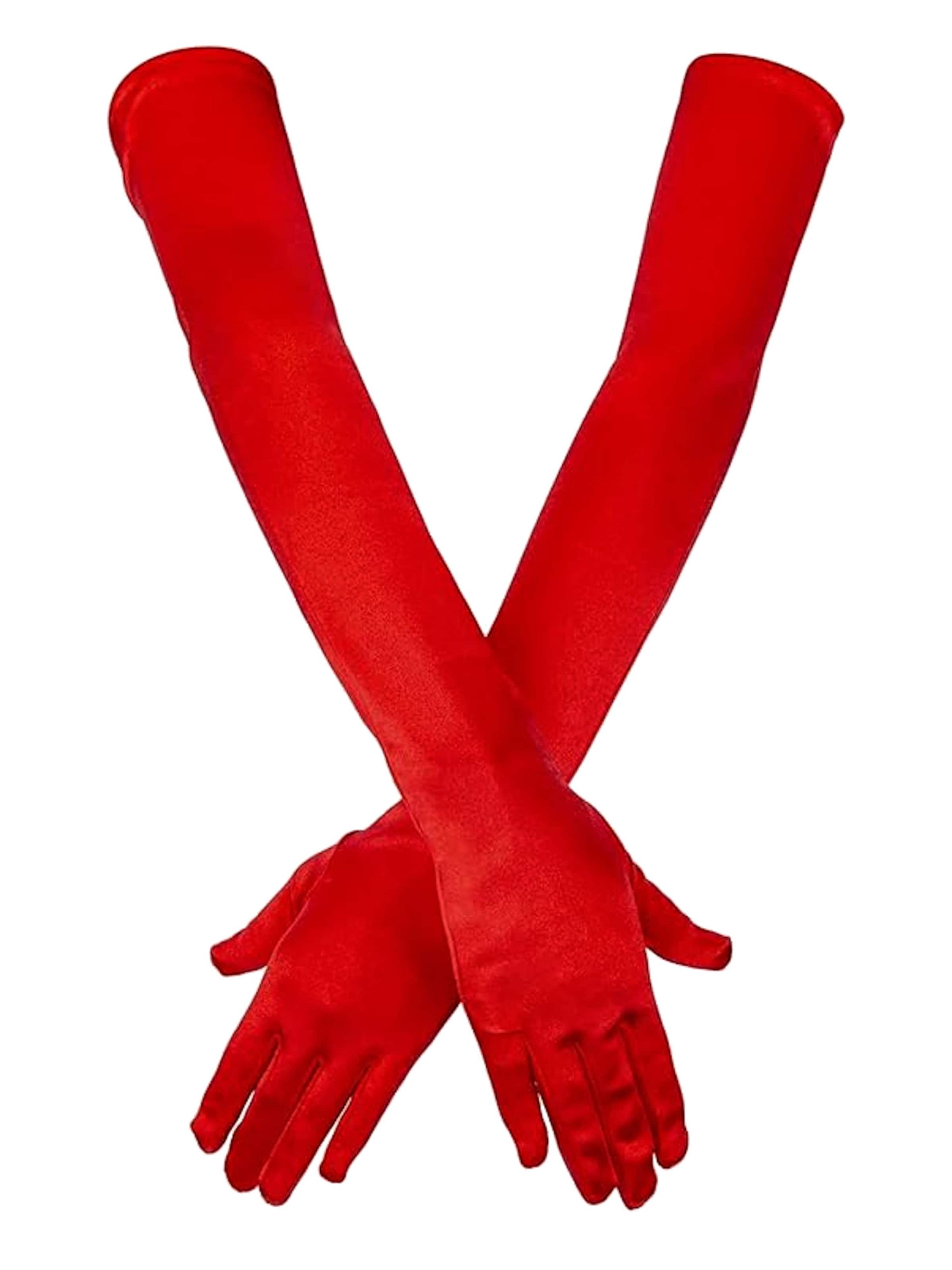 Dirndline Full Finger Gloves 'Satinhandschuhe, lang' in Red: front
