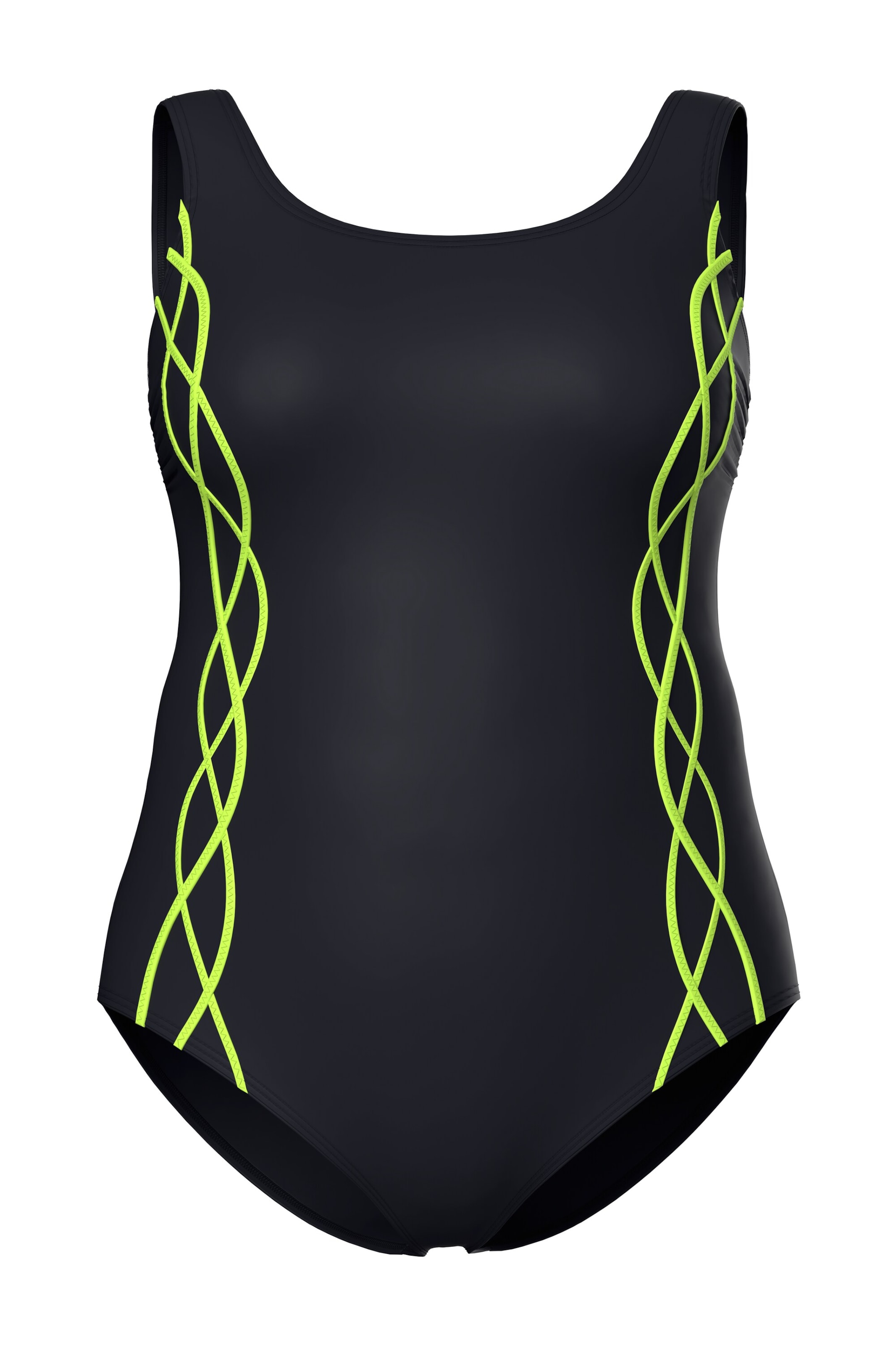 Ulla Popken Minimizer Badpak in Zwart: voorkant