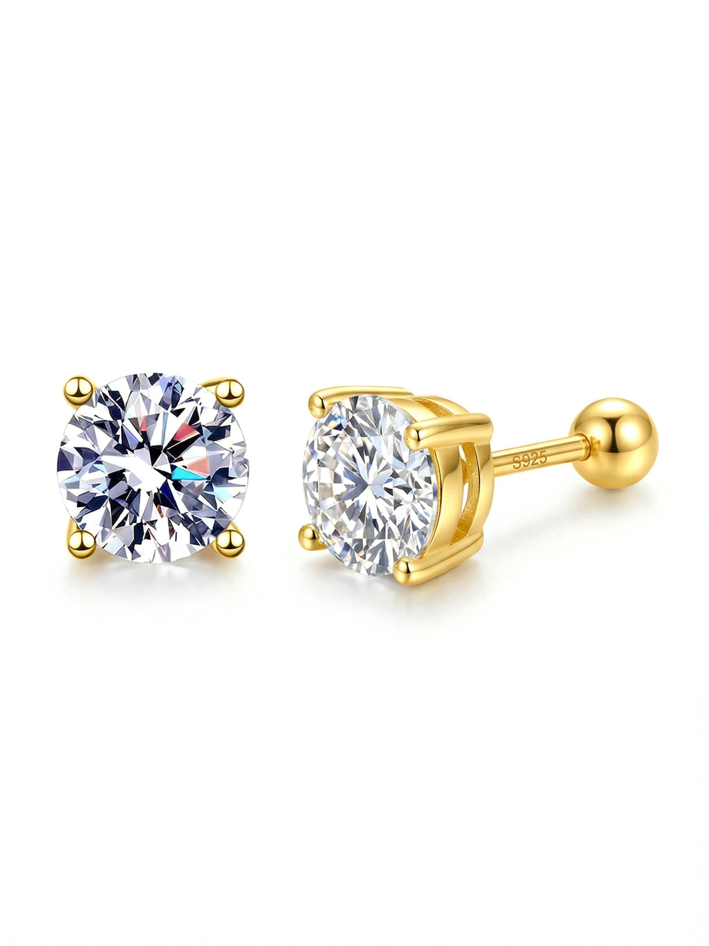 Staufergold Earrings 'Moissanit Ohrstecker „Classic 4-Krappen“ 1 ct' in Gold: front