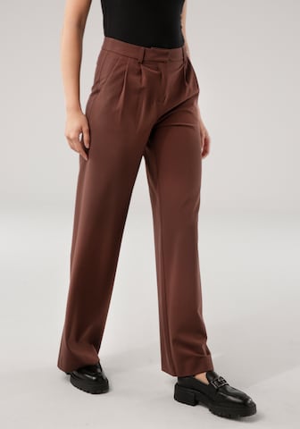 TAMARIS Regular Pleat-Front Pants in Brown
