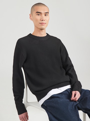 JACK & JONES Trui 'JCOGRID' in Zwart: voorkant
