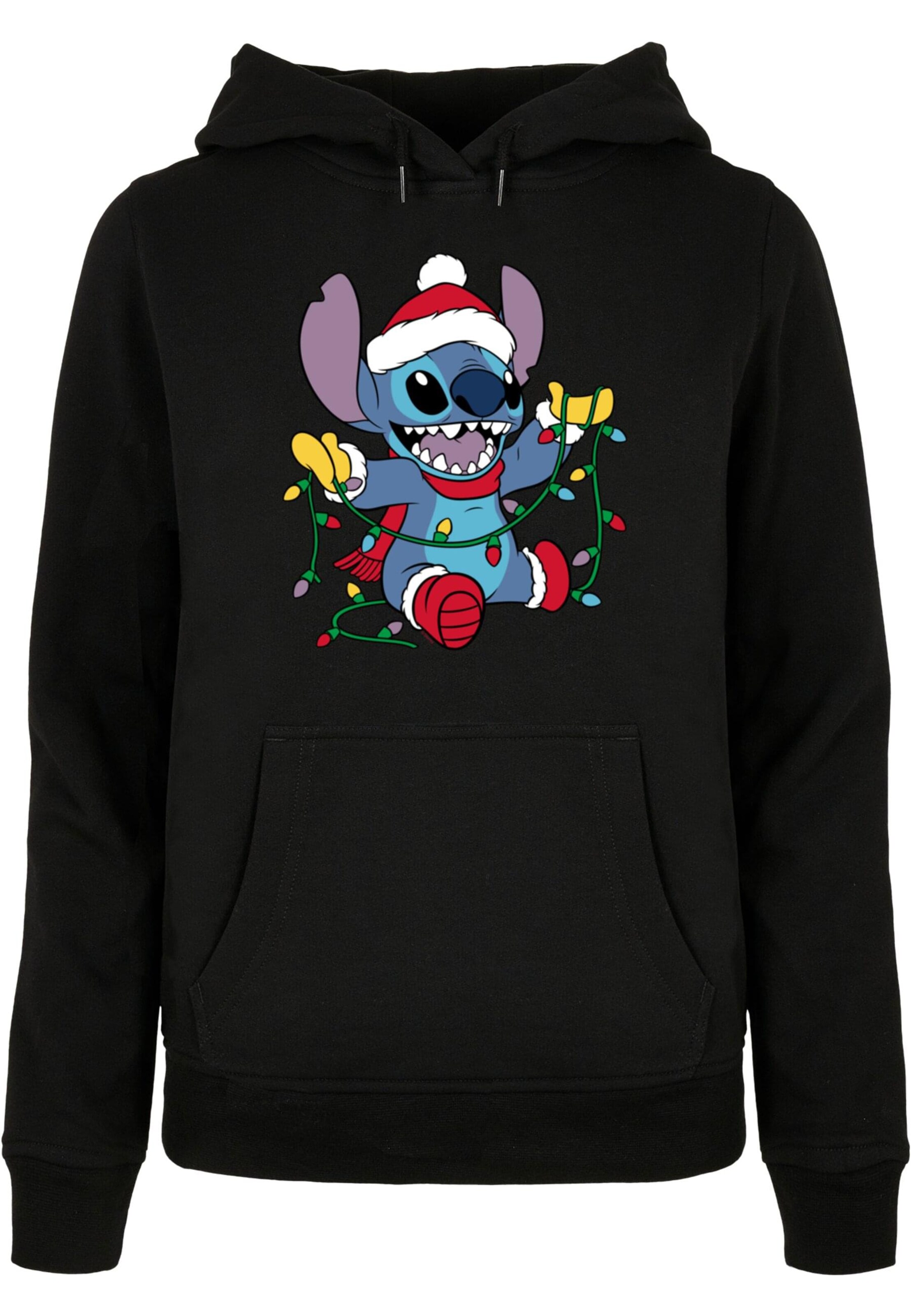 Sweat-shirt 'Ladies Lilo And Stitch - Christmas Lights' ABSOLUTE CULT en noir : devant