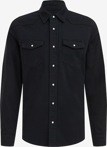 WE Fashion Slim fit Button Up Shirt in Black: front