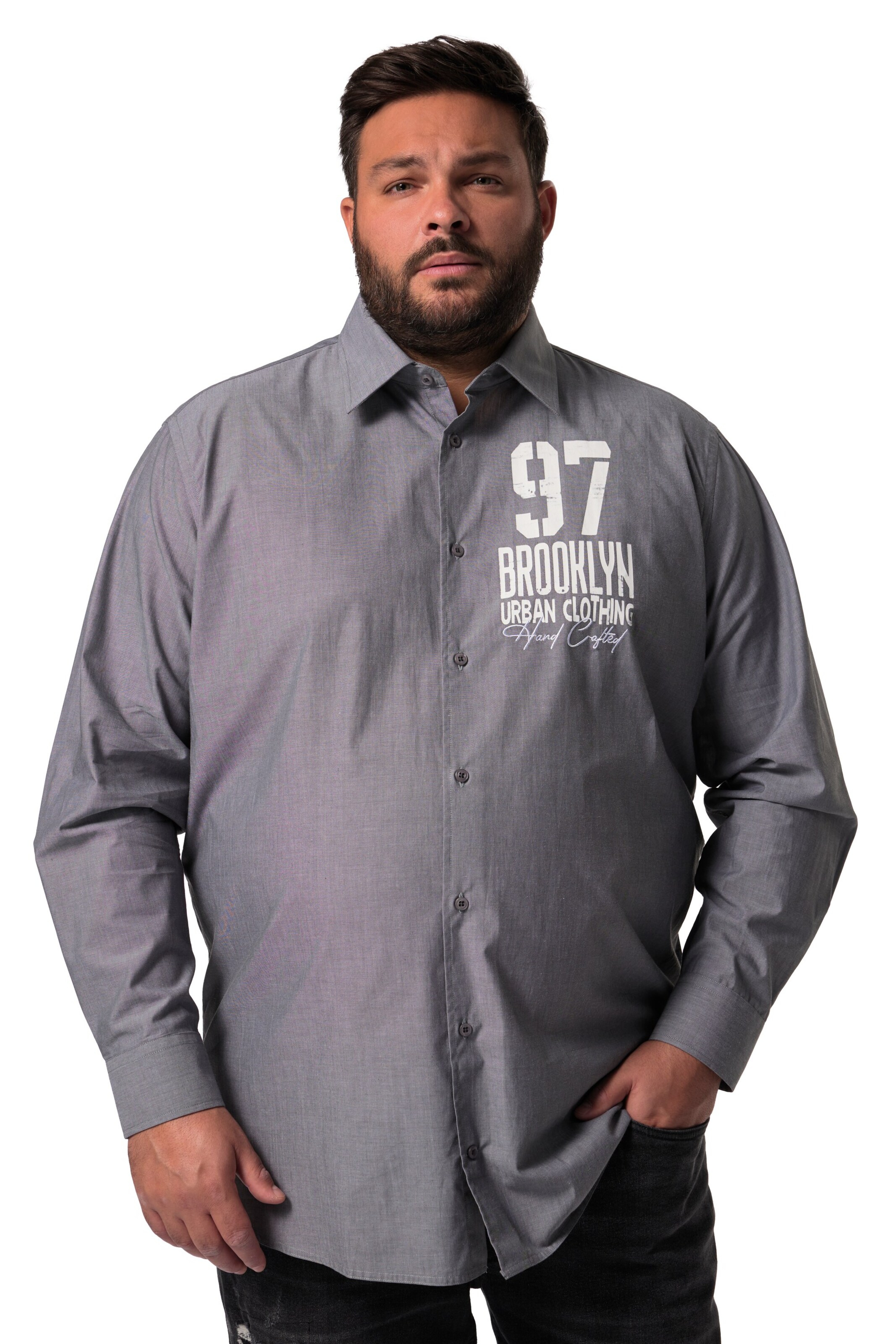 Men Plus Regular Fit Hemd in Grau: Vorderseite