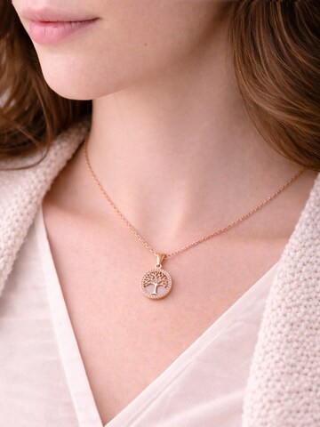Staufergold Kette 'Kette „Wurzelliebe“ – Lebensbaum-Anhänger mit zartem Pavé-Rand'‌‌‌‌‌‌‌ in Pink