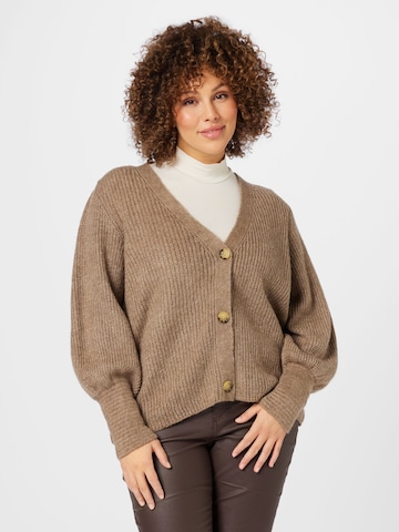 ONLY Carmakoma Knit Cardigan 'CLARE' in Brown: front