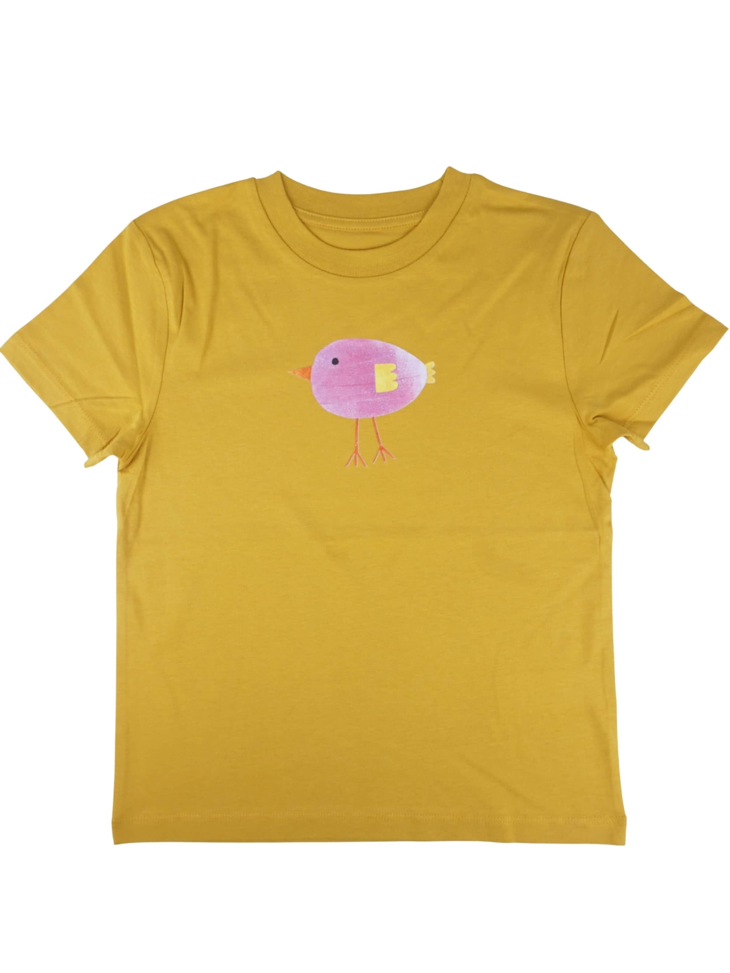 MelaDi Shirt 'Lila Vogel'‌‌‌‌‌‌‌ in Gelb: Vorderseite