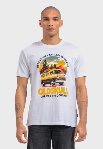Oldskull Shirt 'Wrldvibe Adventure Van' in White: front