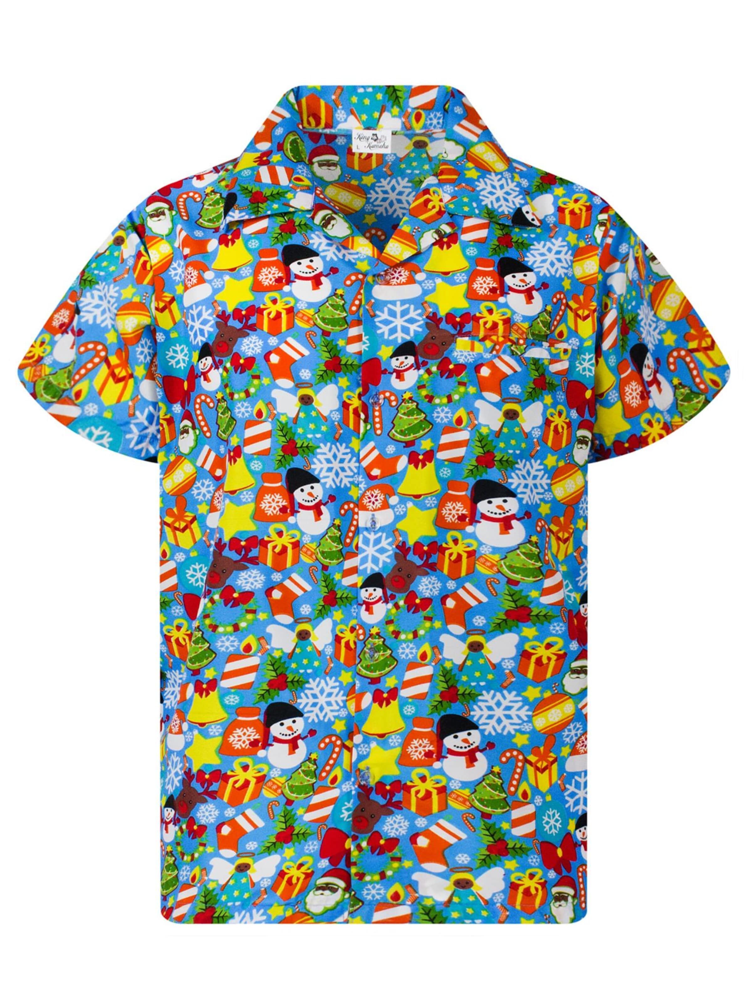 Camicia 'Christmas Allover' di King Kameha in blu: frontale