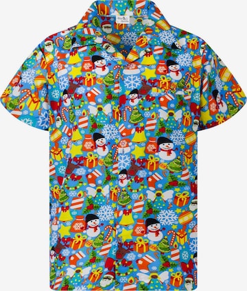 Camicia 'Christmas Allover' di King Kameha in blu: frontale