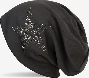 styleBREAKER Mütze 'Beanie Mütze mit Strass Nieten Stern' in Grau: Vorderseite