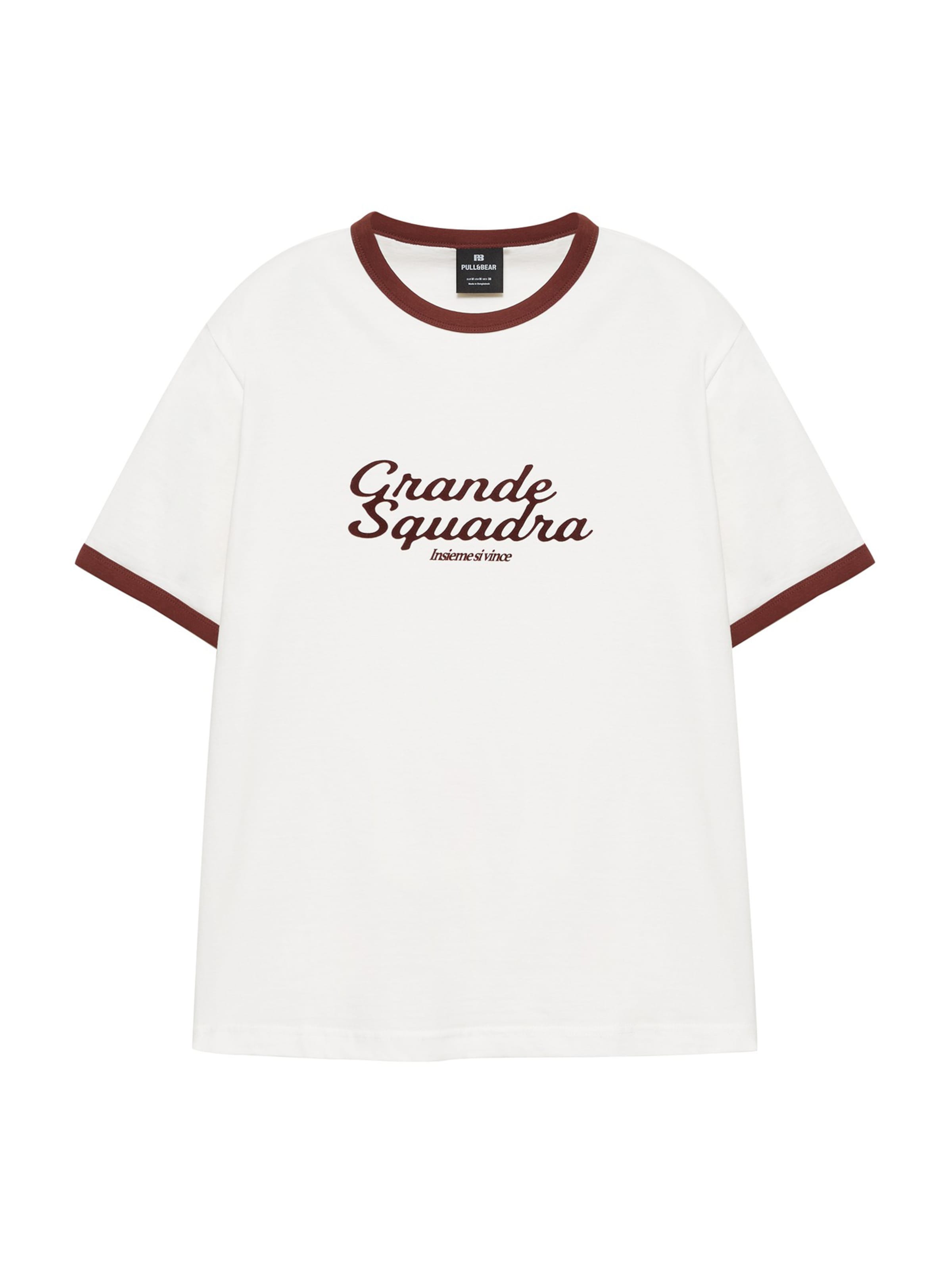 Pull&Bear Shirt 'GRANDE SQUADRA' in XS in Wine red / Natural white, Item view