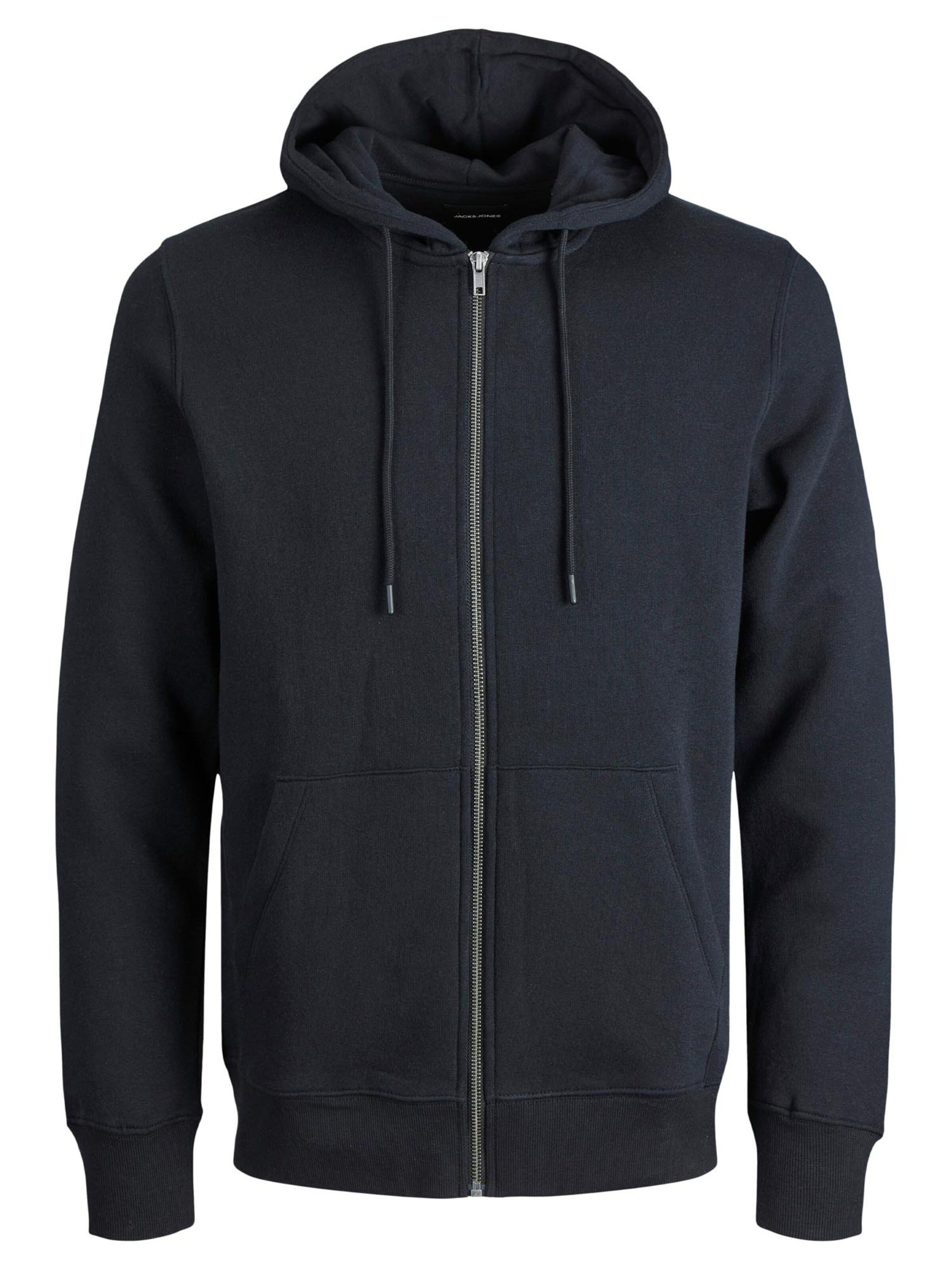 JACK & JONES Zip-Up Hoodie 'Star' in Black: front