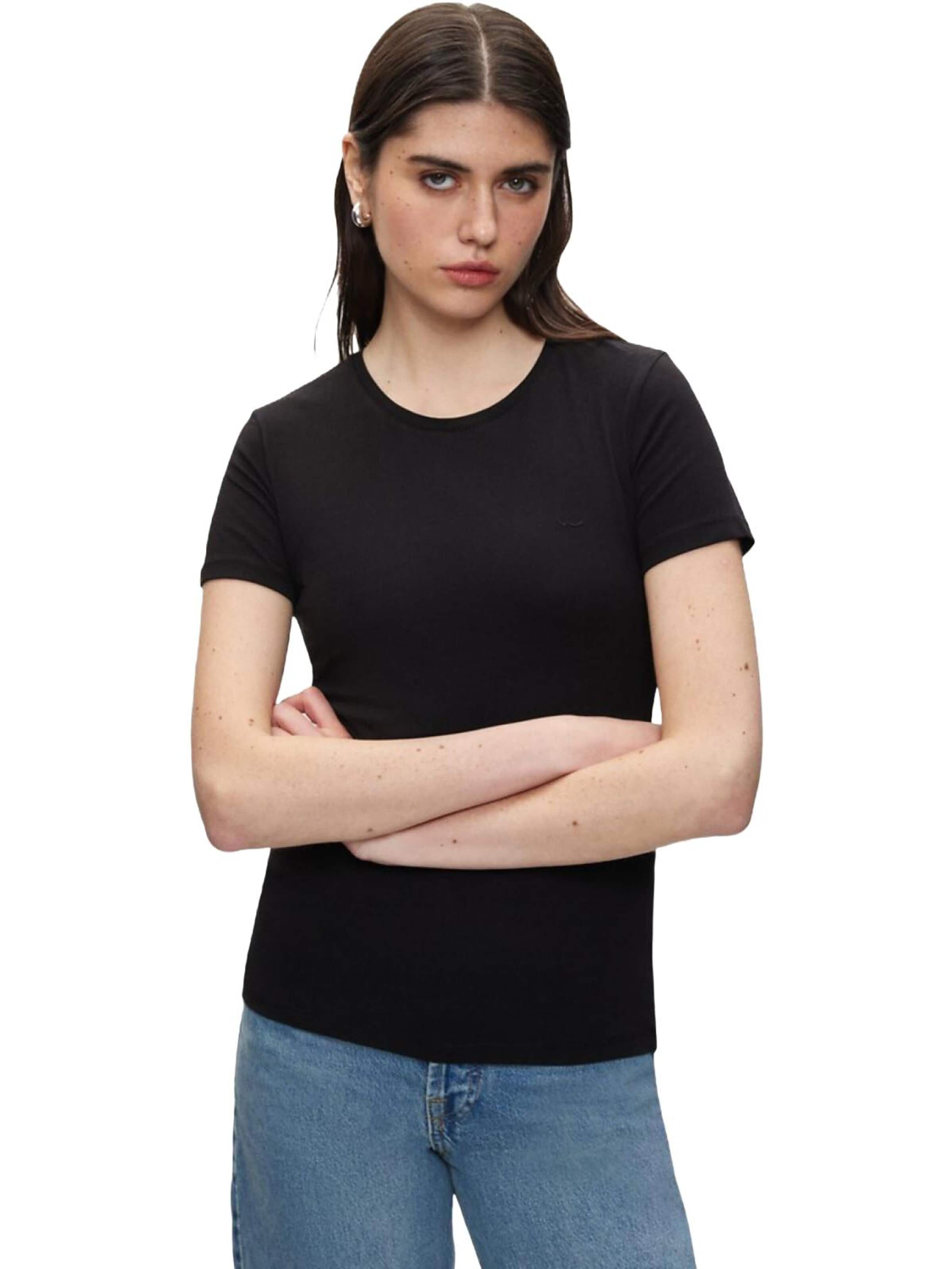 LTB Jeans Shirt 'LTB Jeans Damen Stretch-T-Shirt mit Rundhalsausschnitt' in Zwart: voorkant