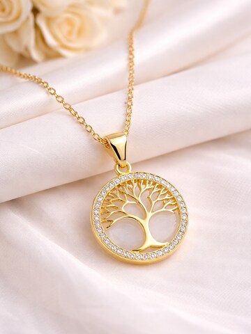 Staufergold Necklace 'Kette „Wurzelliebe“ – Lebensbaum-Anhänger mit zartem Pavé-Rand' in Gold