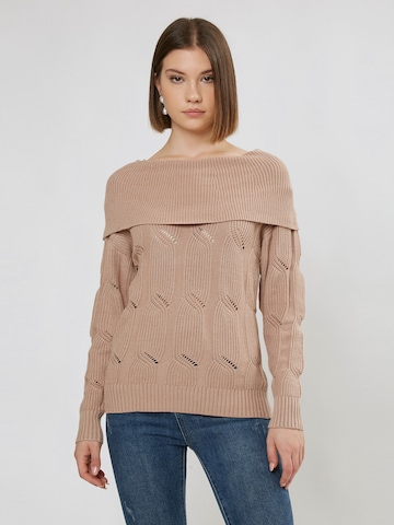 Influencer Pullover in Beige: Vorderseite