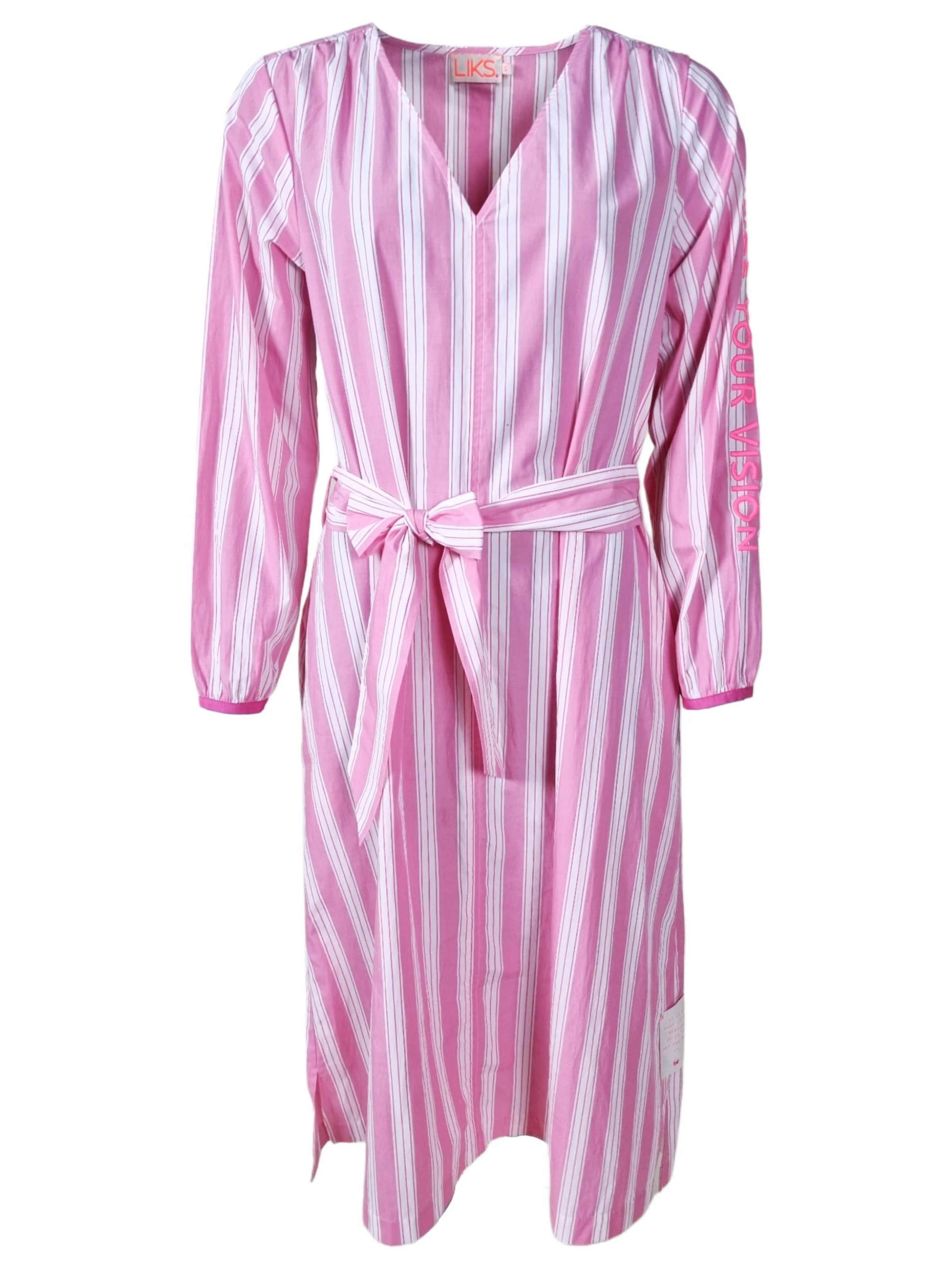 LIKS. Munich Kleid 'Kleid V-Ausschnitt Streifen'‌‌‌‌‌ in Pink: Vorderseite