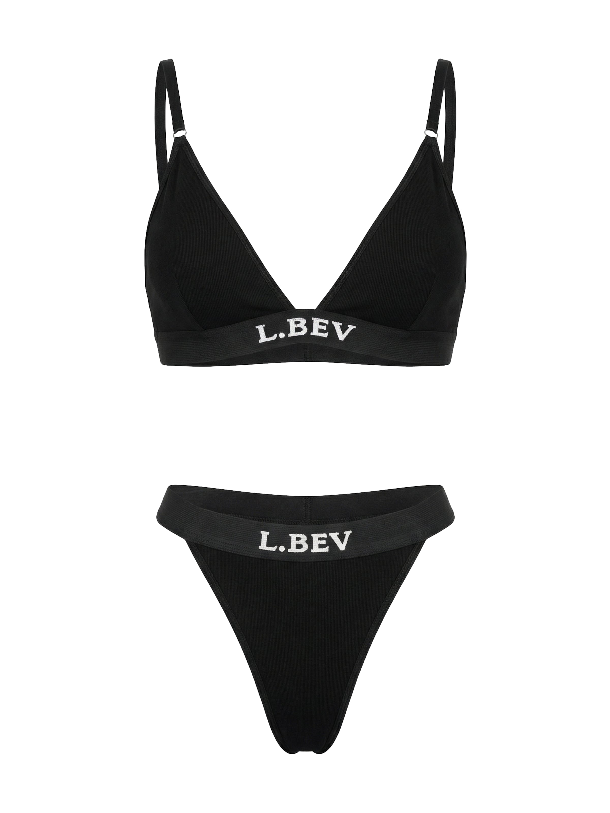L.BEV Triangel Wäsche-Sets 'Infinito Nero Set' in Schwarz: Vorderseite